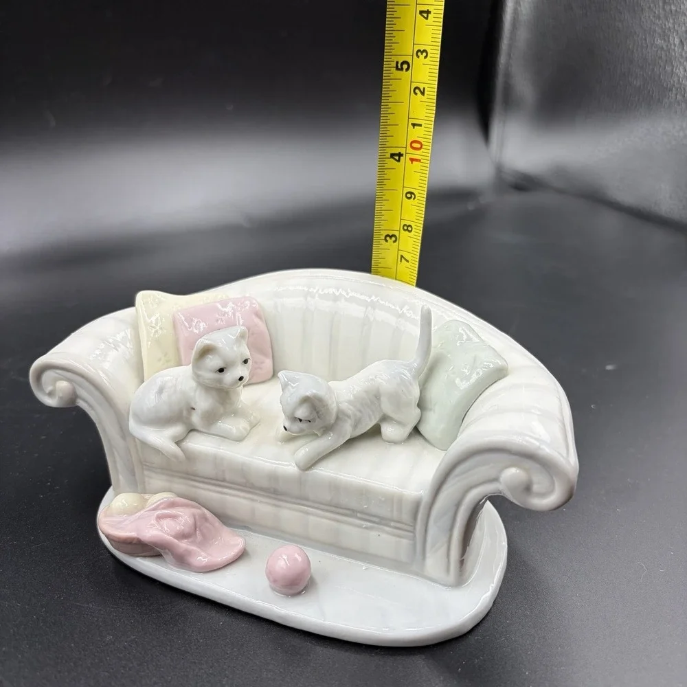 Vintage Home Buddies‎ Porcelain Kittens Figurine Playing on Couch Nobody's Home